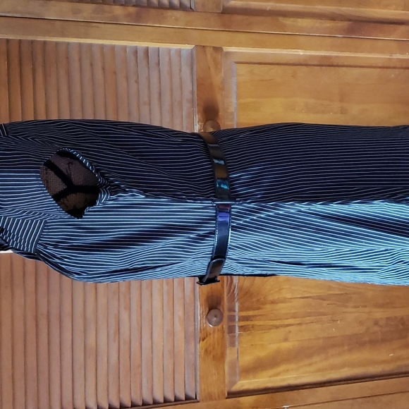 Gently worn Byer black and white belted pinstrip button down XL dress - Picture 4 of 10
